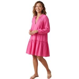 Pomander Place Fuchsia Crinkle Gauze Tunic Dress Coastal Grandmother EUC Size S